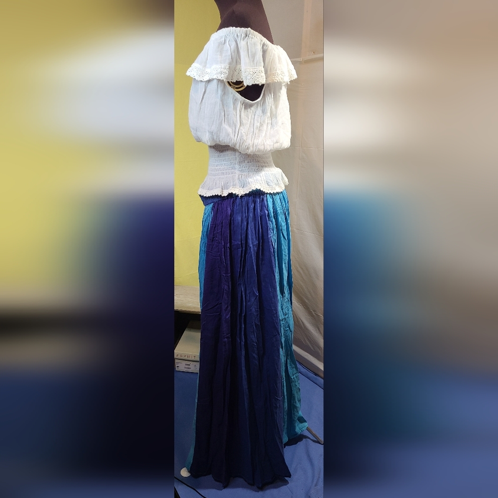 Cato Blue Pleated Maxi Skirt Resort Wear Sz L